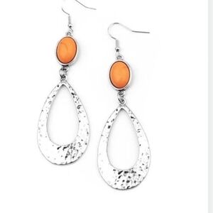 Badlands Baby Orange Earrings Western Paparazzi Silver and Orange Oval Earrings